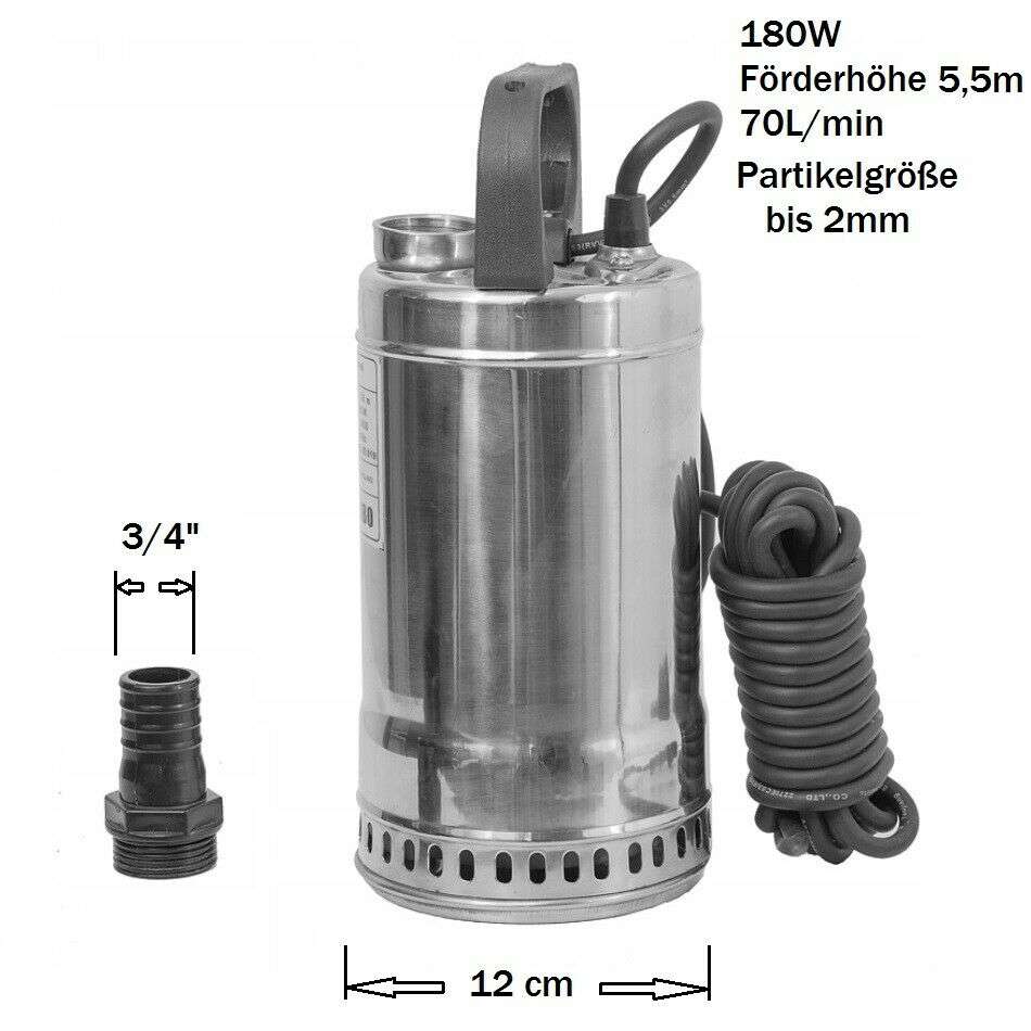 Edelstahl Tauchpumpe Brunnenpumpe Schwimmbadpumpe 180W 70L/min