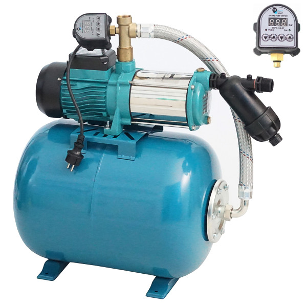 100L Hauswasserwerk Hauswasserautomat Vorfilter Luftdruckmanometer Gartenpumpe 1,3kW