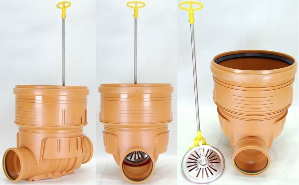 Abwasserschacht DN400 Schachtboden mit Rückstauklappe Zulauf DN160, Ablauf DN160