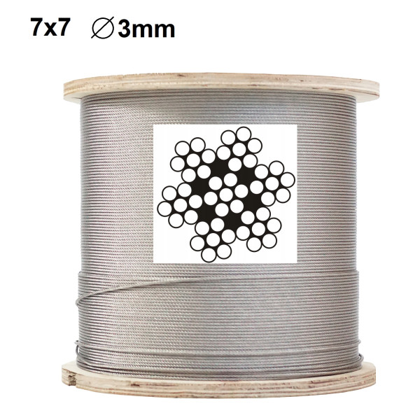 25m Edelstahlseil Edelstahldrahtseil Stahlseil Pumpenseil 7x7 - Φ 3mm - AISI 304