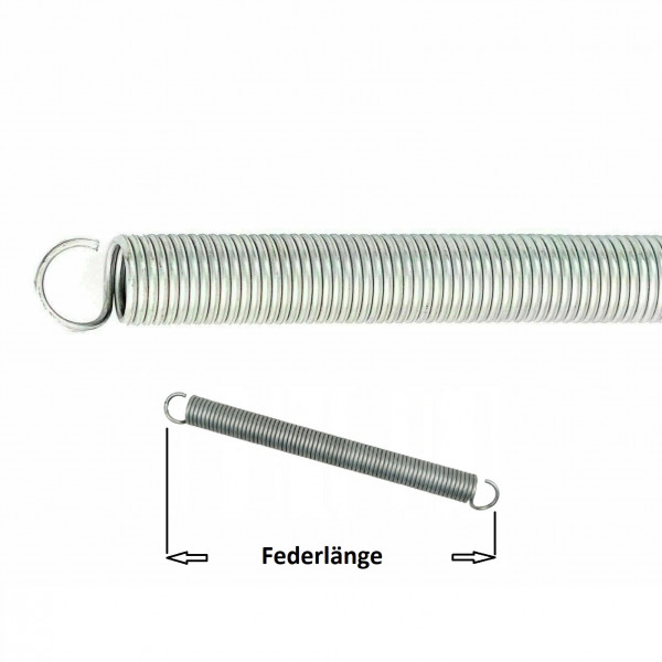 Zugfeder Feder ø 28 mm, 300 mm / 30 cm lang, d= 2,8 mm verzinkt