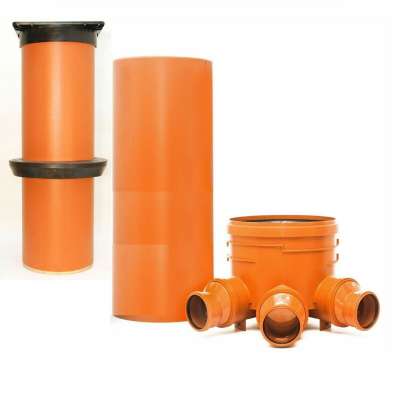 Schacht Kontrollschacht DN315 Komplettset – 0,5–1 M Höhe, 2x Anschluss DN160/125/110, Wasserdichter Deckel A15, Grün Wellrohr 0,5m
