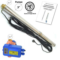 3" Tiefbrunnenpumpe sandverträglich 6000L/h 750W 6,2bar + PC20P 3" Tiefbrunnenpumpe sandverträglich 6000L/h 750W 6,2bar + PC20P