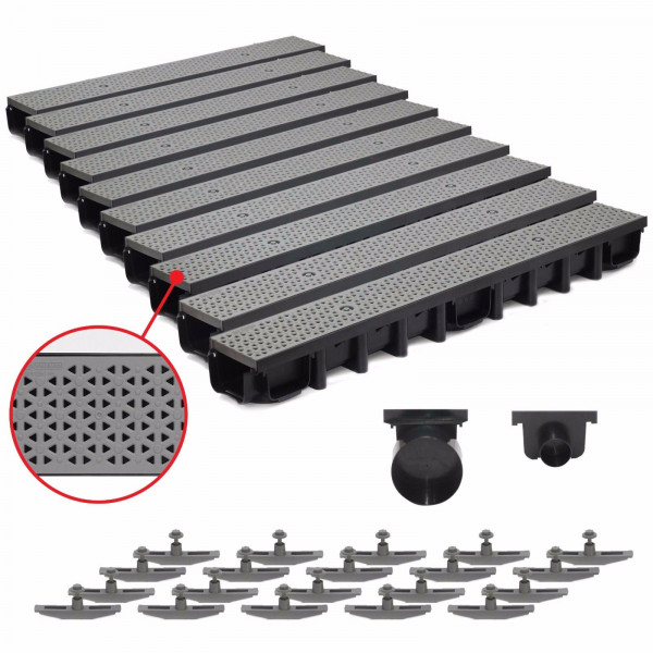 komplett Grau Decor 4m Entwässerungsrinne für modulares System A15 98mm 