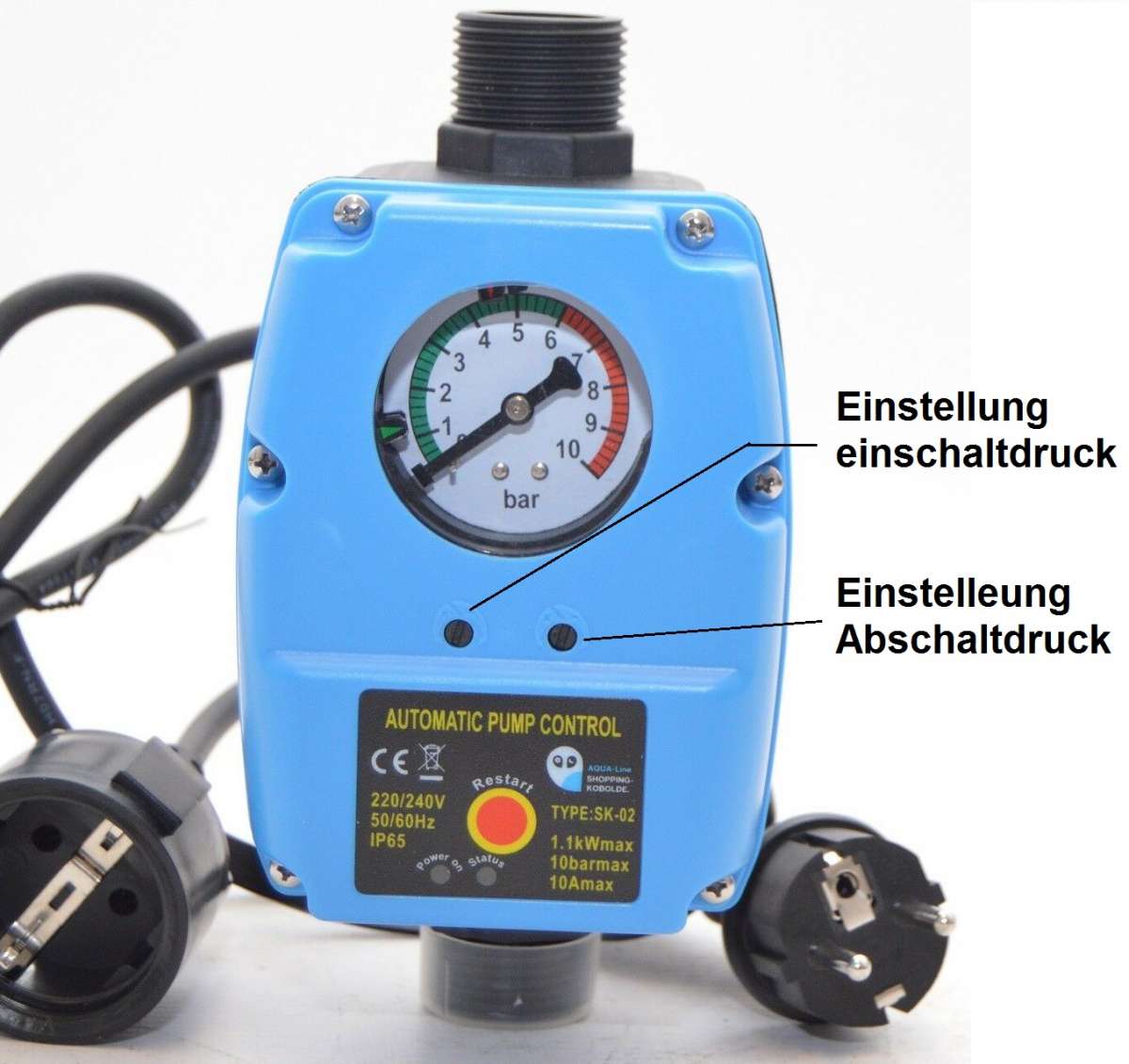 Pumpensteuerung Druckwächter Druckschalter Gartenpumpe Tiefbrunnenpumpe